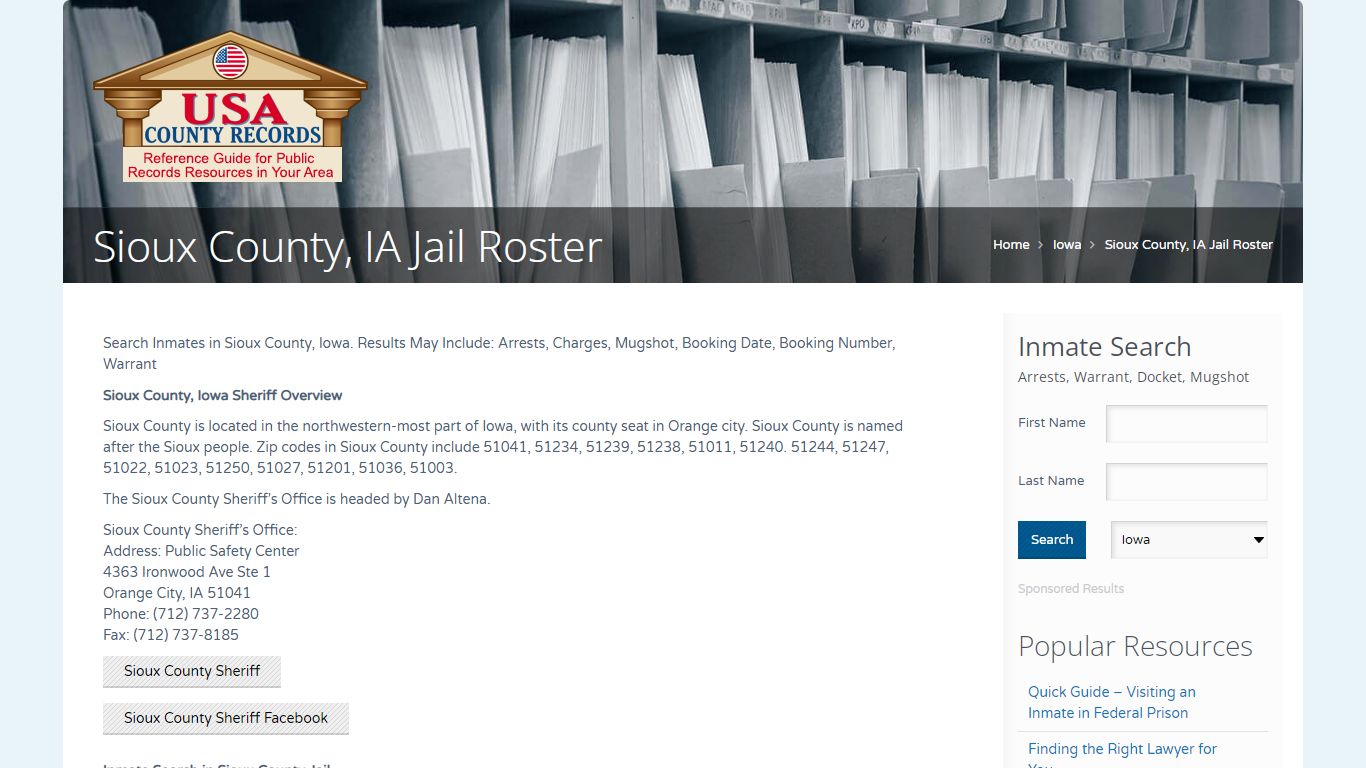 Sioux County, IA Jail Roster | Name Search